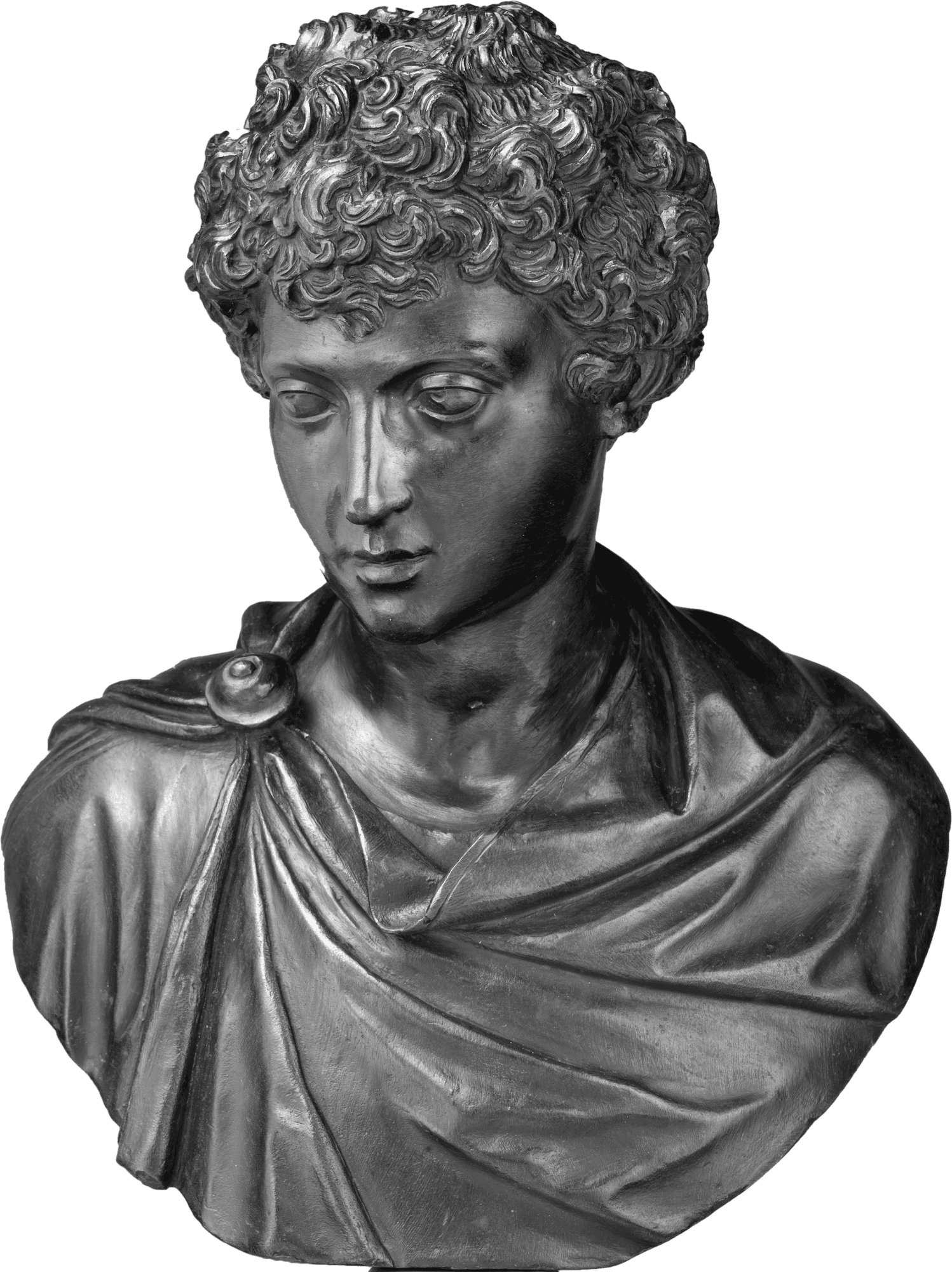 Bronze bust of the young emperor Marcus Aurelius with a black band covering the eyes