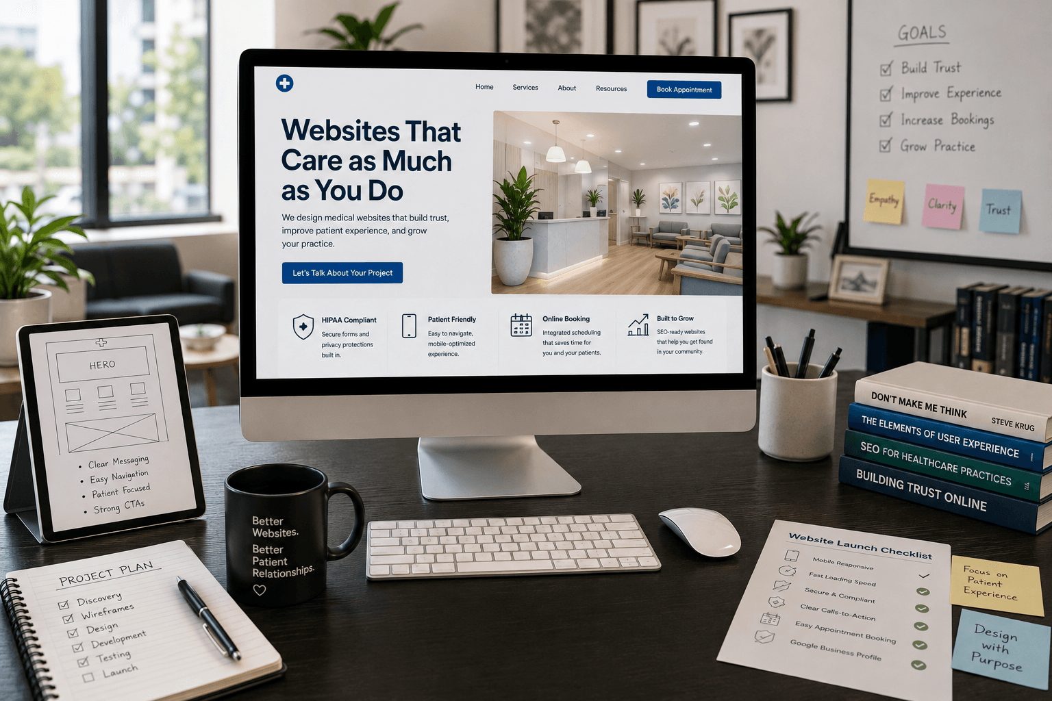 medical practice website design and development workspace
