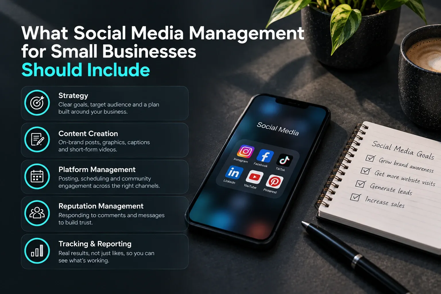 social media management services including strategy, content creation, scheduling, reputation management and reporting
