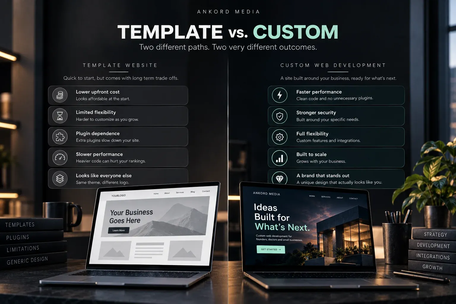 comparison table between template websites and custom-built websites