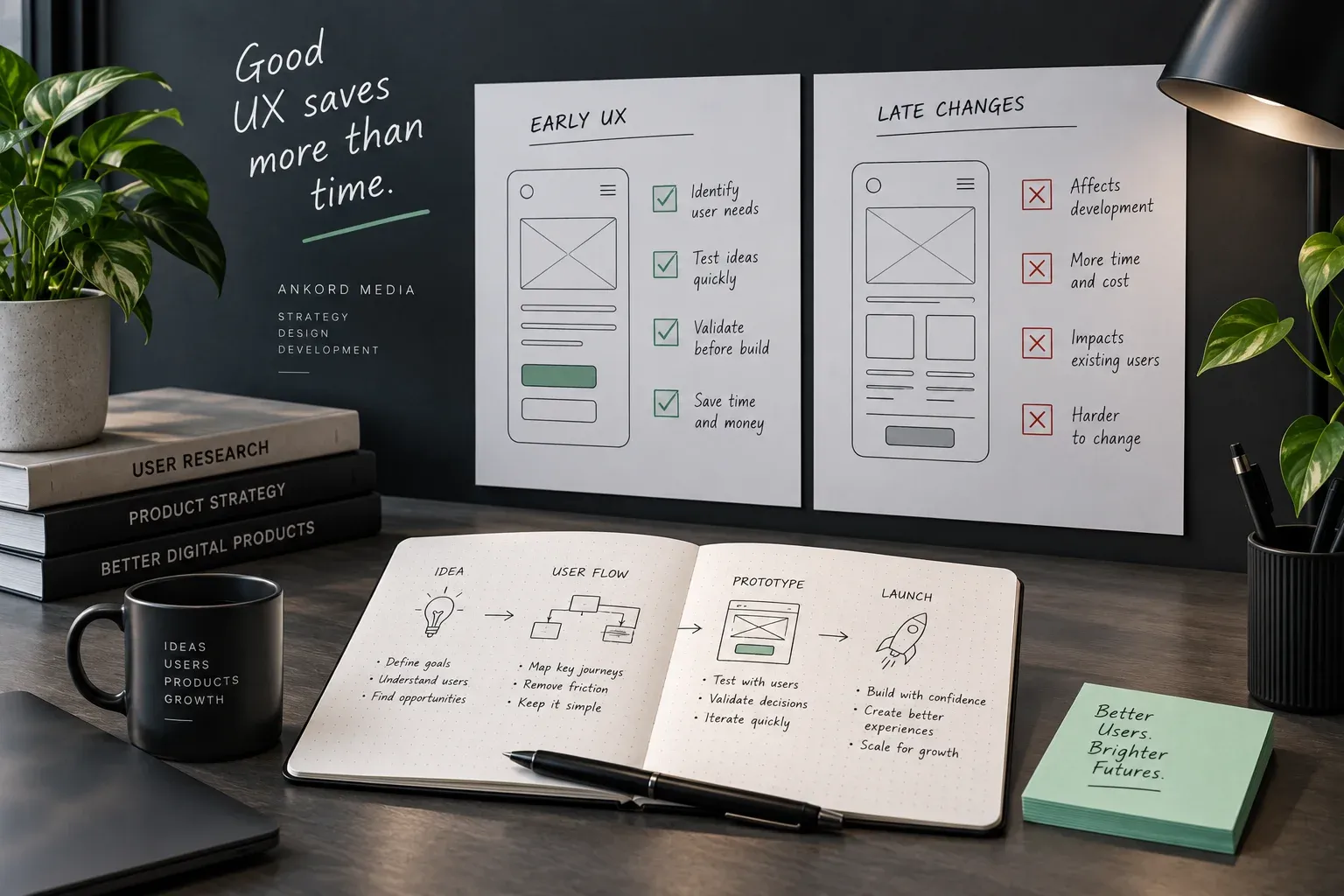 Early UX planning and prototyping compared with costly product changes after development