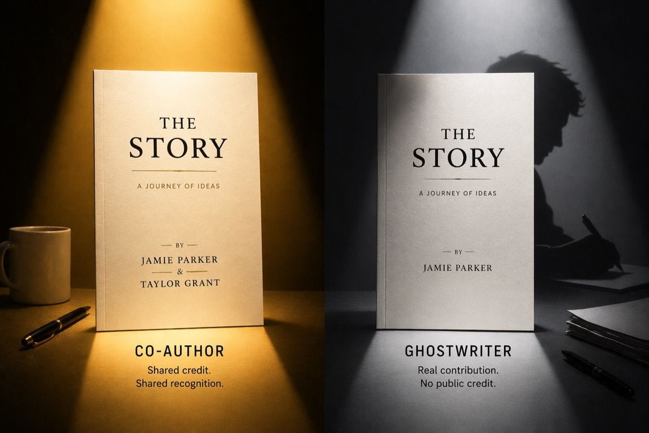 What is the difference between a co-author and a ghostwriter?