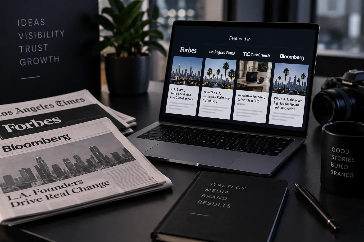 PR workspace showing media coverage and visibility opportunities for Los Angeles businesses