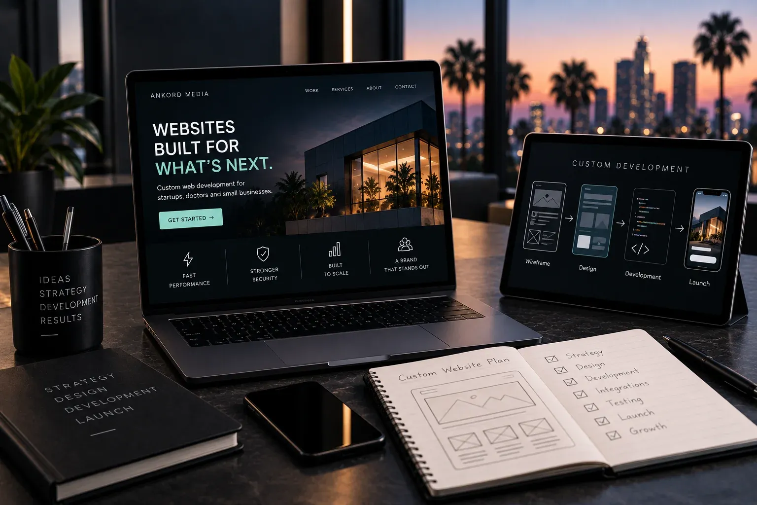 mobile web development plan with notes on paper