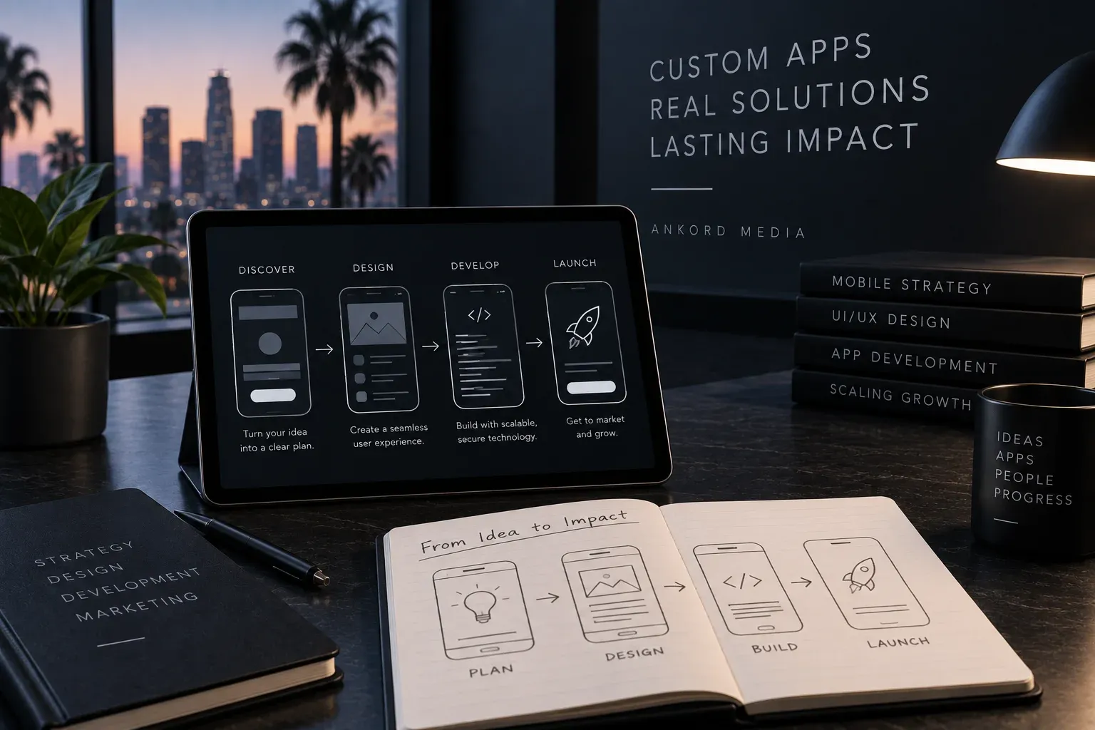 Custom app development process from discovery and design through development and launch
