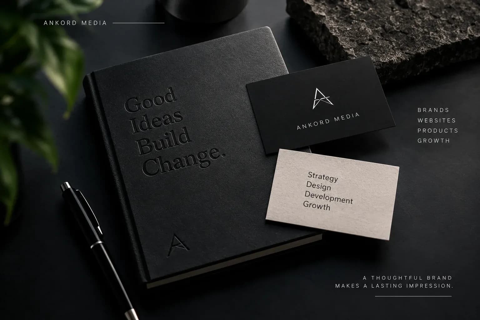 Startup brand identity showing strategy, design, development, and growth